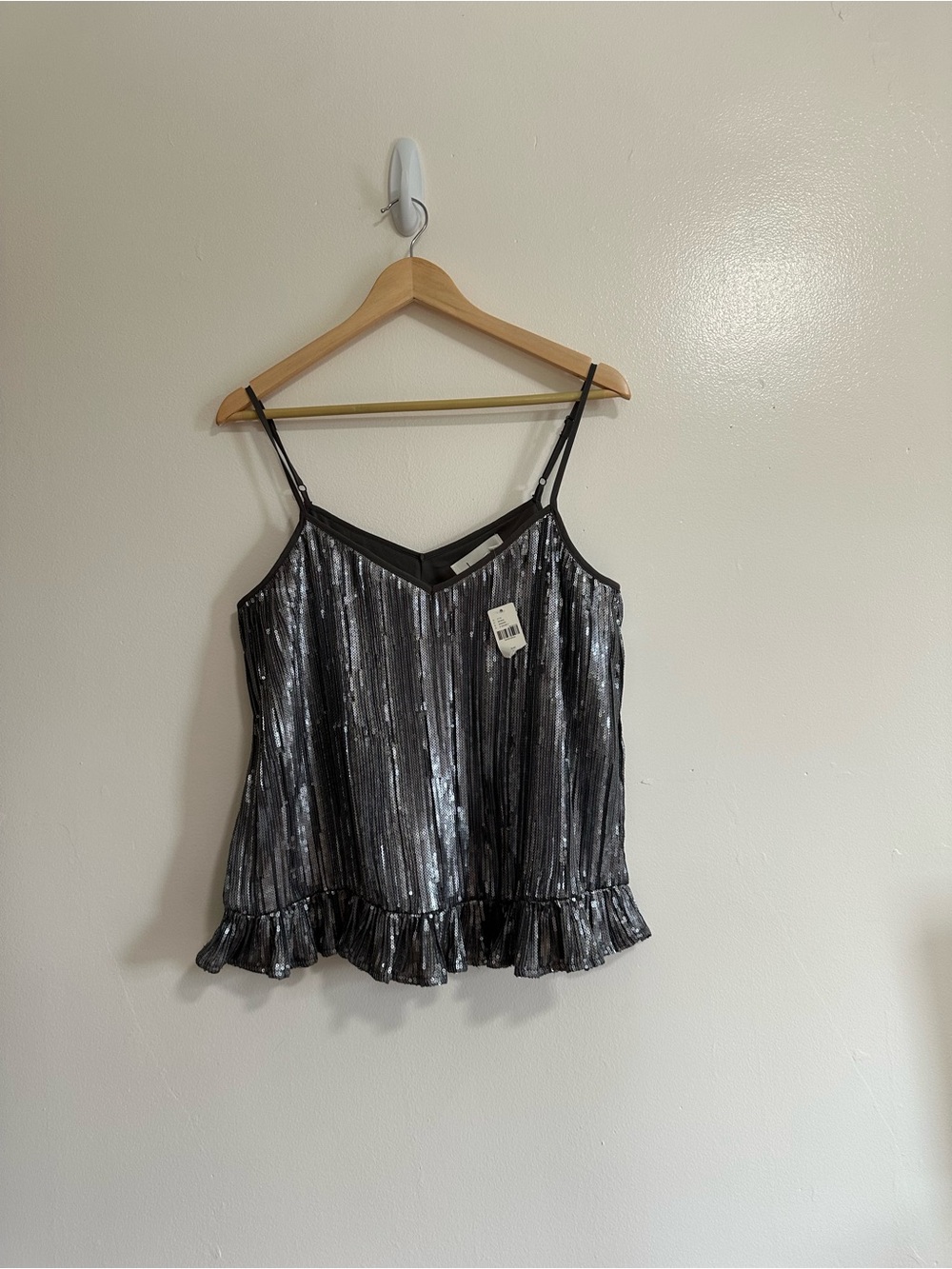 Anthropologie Amelie Gray Silver Sequin Cami V-Neck Tank, US 10, NWT